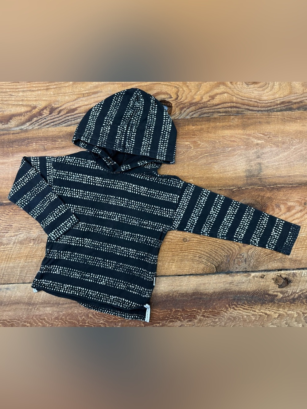 Miles Baby Black Hooded Sweater with Cream Dot Stripe